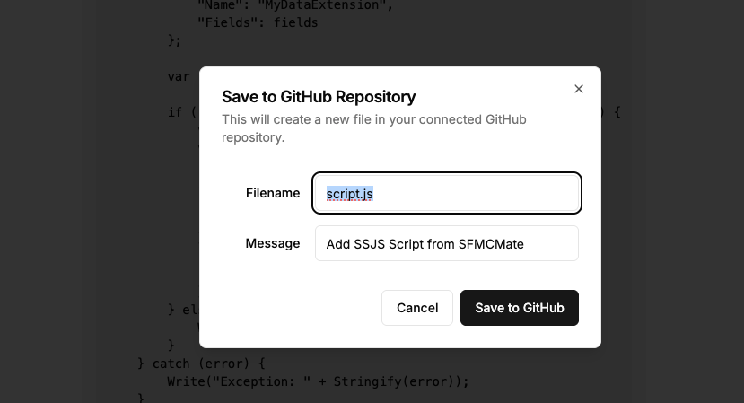 Save to GitHub modal